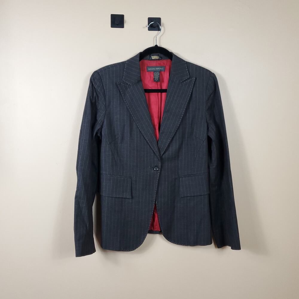 Vintage Banana Republic Gray Stripe One Button Stretch Blazer Size 8